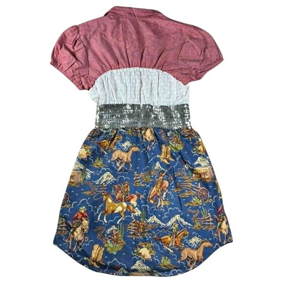 SMU Mustangs Womens Dress M Chic Western Cowboy Print Sequins Waist NEW MSRP $79 - Picture 2 of 6